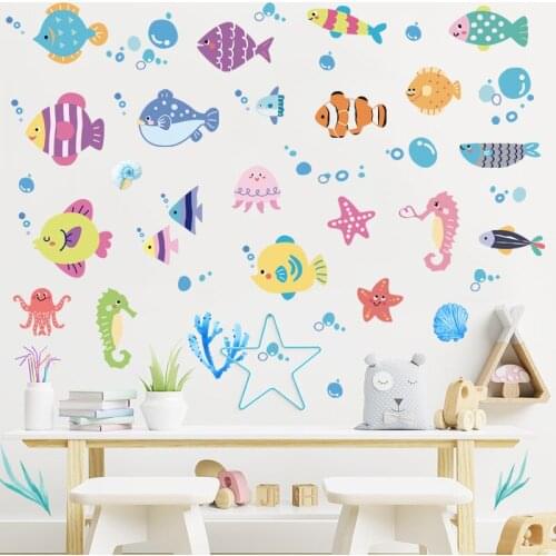 Zerolife Cartoons Small Fish Wall Stickers for Boy Room Decoration Wallpaper Children Bedroom PVC Wall Decal Background MuraI