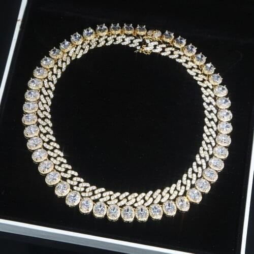 Fashion Oval Cubic Zircon cz Tennis chain Necklace paved White Cz Gold Silver Color choker Necklace For Women Hip Hop Jewelry