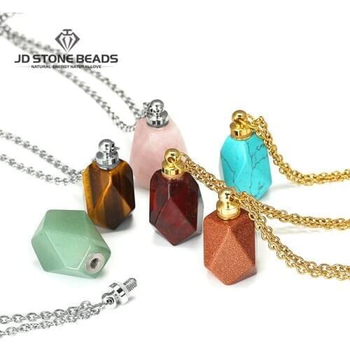 Natural Gemstone Perfume Bottle Necklace Women Essential Oil Diffuser Pendant Amethysts Fluorite Jewelry Charm For Diy Necklace