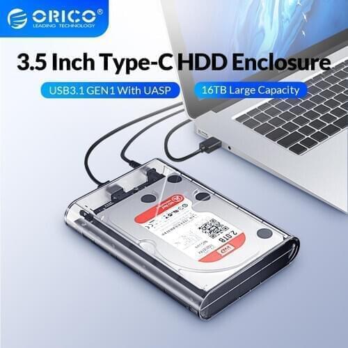 ORICO Transparent HDD Enclosure Case for 2.5 3.5 HDD SSD SATA to USB 3.1 Type C 6Gbps for External HD Hard Disk Drive Box 16TB