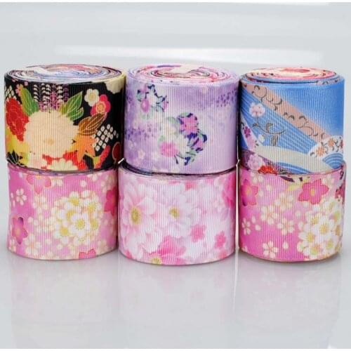 Random set 1/2"(38mm) beautiful flowers printed grosgrain ribbon,5y/lot(1y/style) , 6y/lot(1.5/style), 10y/lot(2y/style)