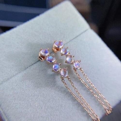 Blue Brilliance Moonstone Stud Earrings 4 Mm*6mm Natural Moonstone Silver Earrings Solid 925 Silver Moonstone Jewelry