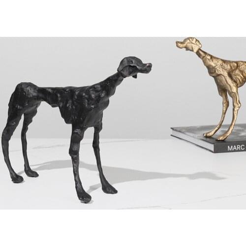 Modern Black Golden Metal Hound Schnauzer Figurines Creative Animal Sculpture Living Room Soft Decoration Ornaments Furnishings