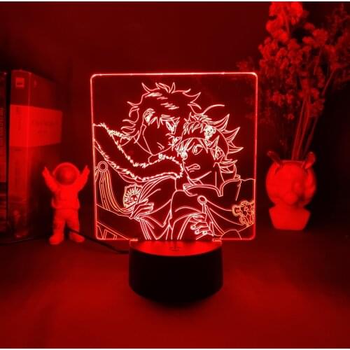 Anime Light Black Clover Figure Asta x Yuno Grinbellor 3D LED Nightlight Otaku Bedroom USB Powered Desk Lamp Manga Art Deco Gift