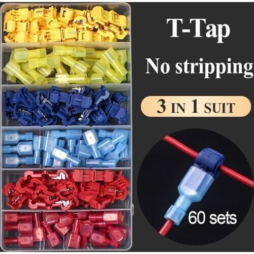 120pcs T-Tap Wire Connectors Insulated Male Quick Disconnect Spade Terminals Self-Stripping Quick Splice Electrical Wire Termin