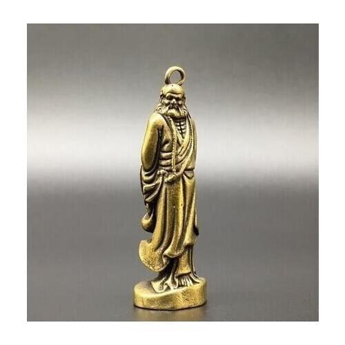 Vintage Pendant Pure Copper Bodhidharma Small Pendant Solid Damo Key Chain Pendant Fengshui Copper Carving Gift