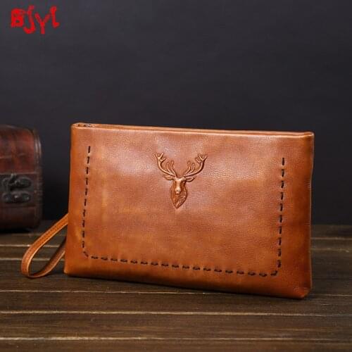 Vintage Leather Mens Handbags Men Casual Clutches Bag Leather Envelope Bags Male 2020 New Trend Retro Business Clutch Bag Soft