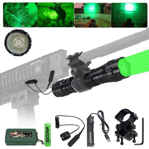 Waterproof Green Light Flashlight XM-L Q5 LED Tactical Light Outdoor Hunting Torch wtih Rifle Mount Power by 1*18650 Battery
