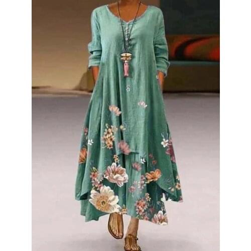 YYCZF Women Dresses 2021 Summer Casual Holiday Loose Waist Round Neck Half Sleeve Fashion Popular Printed Dress Female Vestido