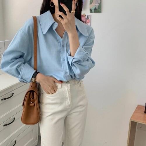 Alien Kitty Women Solid Loose Chic 2021 New Gentle French Long Sleeves Turn-down Collar Elegance Blouse Female Shirts Tops