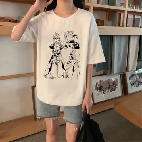 Cartoon Anime Fate Go Women Tshirt Saber Print Short Sleeve Summer Harajuku Aesthetic Plus Size Tee Shirt Female Clothes