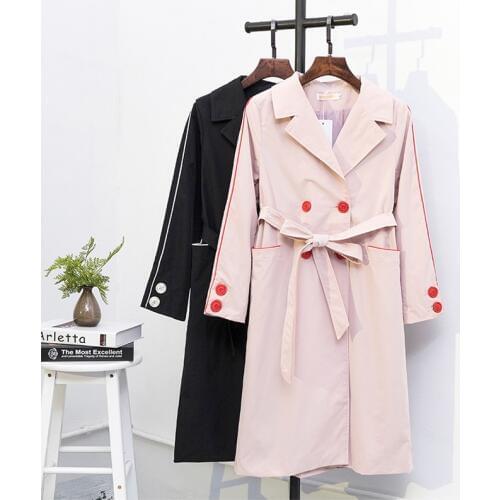 New Trench Coat Women Plus Size 5XL Long Spring Coat Black Belt Double-Breasted Pocket Casaco Mujer Windbreaker Female Q305