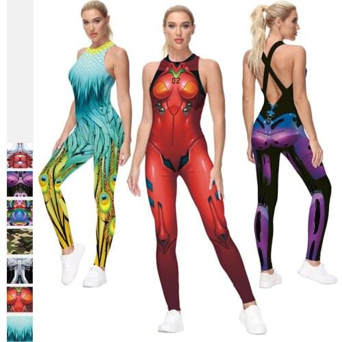 Women Anime Cosplay Costume Sleeveless Sexy Jumpsuits Zentai Backless Fitness Bodysuit Summer Casual Romper 3D Print Suit S-XL
