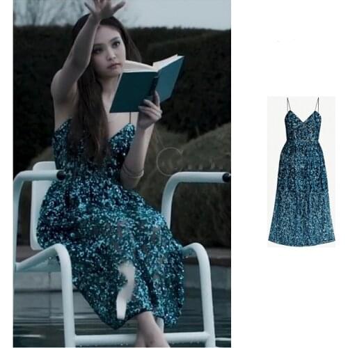 Kpop Korean celebrity party sexy hollow sleeveless sling Sequin dress women summer new holiday deep V-neck backless long dresses