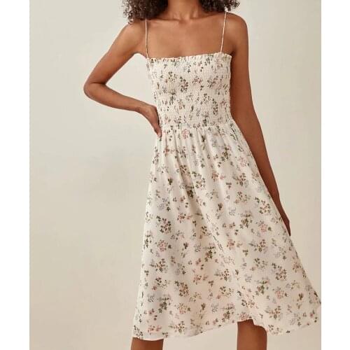 2021 Summer Party Tie-string floral Dresses Bandage sexy Off Shoulder Sling Printed Vestidos Women holiday sleeveless Midi Dress