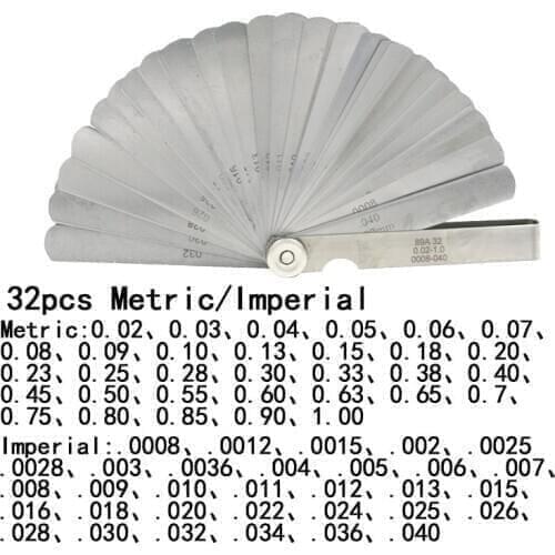 32 Blades Feeler Gauge Metric Gap Filler 0.02-1MM / 0.0008-0.040 INCH Gage Measurment Tool for Engine Valve Adjustment