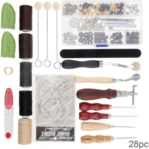 48pcs/lot DIY Leather Craft Handmade Sewing Stitching Punch Carving Work Kit Set Saddle Groover Waxed Thimble Kit Practical