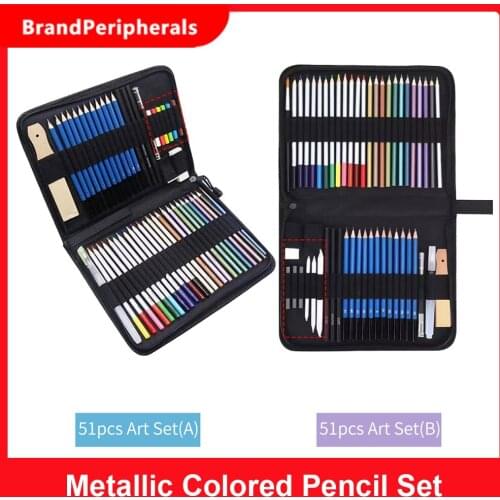 51-Piece Colored Pencils Set Drawing Pencils and Sketch Kit Pencils Sketch Charcoal Pencil Sharpener Eraser Storage Bag Art