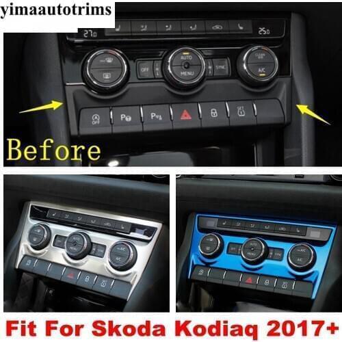 Stainless Steel Accessories For Skoda Kodiaq 2017 - 2020 Middle Control Air Conditioning AC Panel Decor Cover Kit Trim Interior