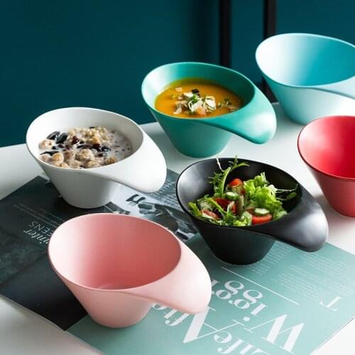 Binaural Ceramic Salad Bowl Ice Cream Dessert Anti-scald Noodle Soup Dining Plates Sets Kitchen Restaurant Seasoning Tableware