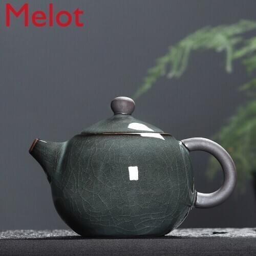 Celadon Teapot Ceramic Single Pot Longquan Handmade Ge Kiln Enameled Cast Iron Ice Crack Kung Fu Tea Set Filter Xi Shi Pot Home