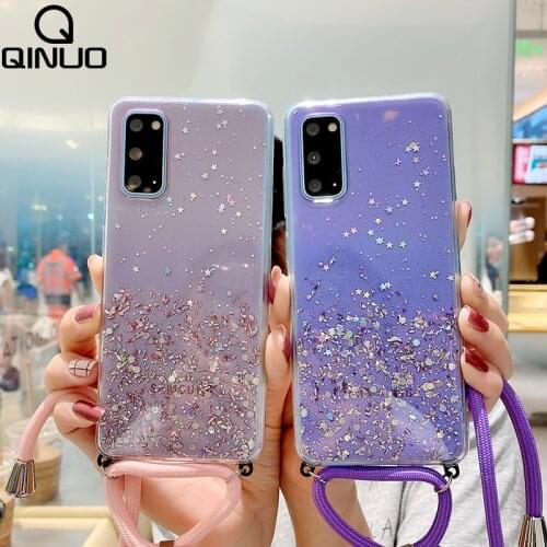 Crossbody Lanyard Neck Strap Soft Case For Huawei P20 P30 P40 Pro Mate 20 30 Honor 10i 10 i 9 Lite 8X Sequin Glitter Clear Cover