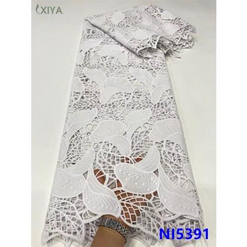 Pure White African Guipure Cord Lace Fabric Top Selling Nigerian Water Soluble Laces Fabrics for Party Wedding Sew NI5391
