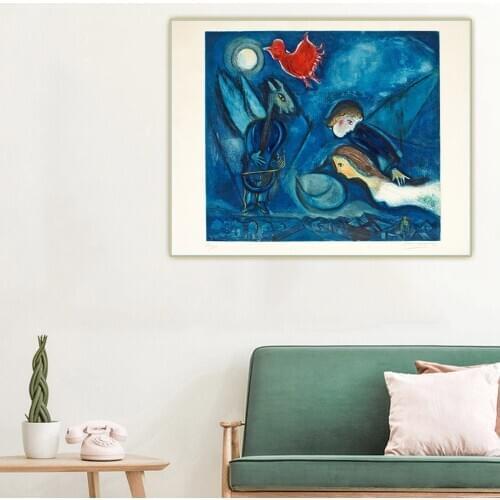 Citon Marc Chagall《Lovers in moonlight》Canvas Oil Painting Famous Artwork Poster Picture Wall Background Decor Home Decoration
