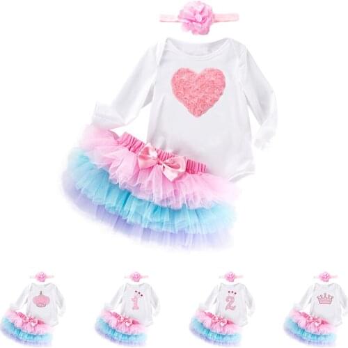 0-24 Months Birthday | Valentines D Infant Toddler Baby Girl Dress Long Sleeve Romper & Skirt Suit-Kids Clothes Tulle Bloomers