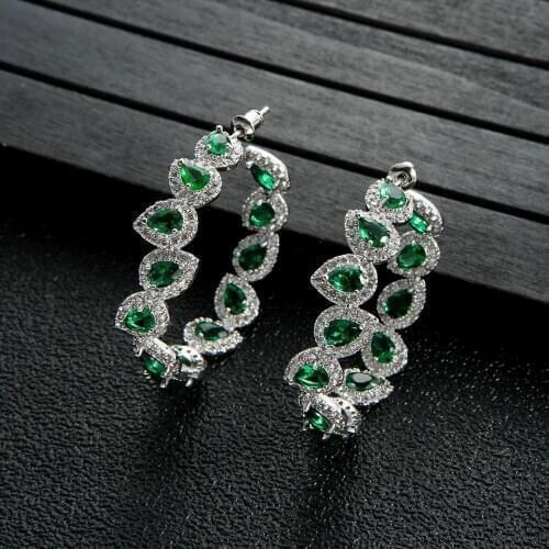 EYER Exquisite Round Shape Hollow Earrings Cubic Zirconia Green Stone Earrings For Women Bridal Wedding Engagement Party Wearing