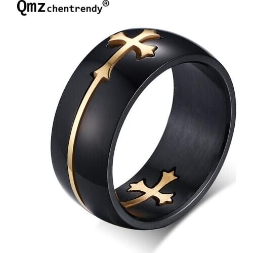 High quality HIP HOP 316L Stainless Steel Mens Black Steel Punk Rapper Cross Finger Ring Size 7, 8,9 10,11,12,13 Free shipping