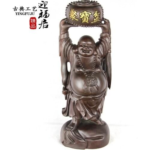 Maitreya Buddha carved mahogany wood ebony cornucopia of ethnic arts and crafts boutique Wenwan Home Furnishing jewelry ornament