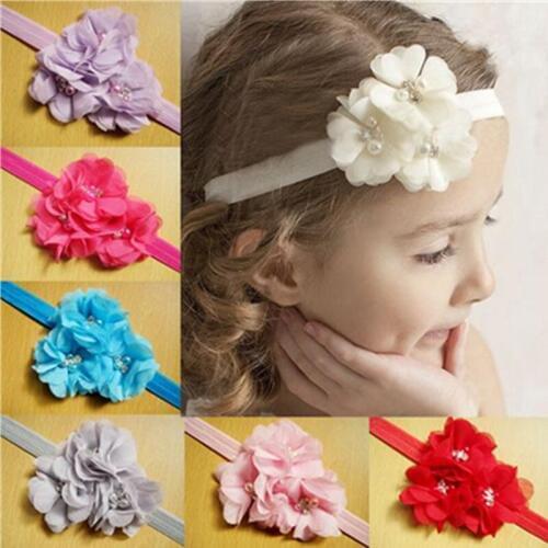 Little Girls Flower Headband Handmade Chiffon Flower Headband Girls Hair Accessories Elastic Headband for Newborn/Girls 7 Colors