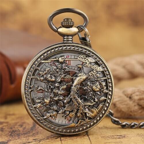 Exquisite Phoenix Sculpture Mechanical Pocket Watch Self Winding Pendant Chain Modish Student Clock Unique Teens Birthday Gifts
