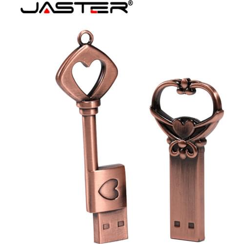 JASTER Pen Drive Metal Pure Copper Heart Key Gift USB Flash Drive mini USB stick Key Genuine 4gb 8gb 16gb 32gb 64GB Thumb Stick