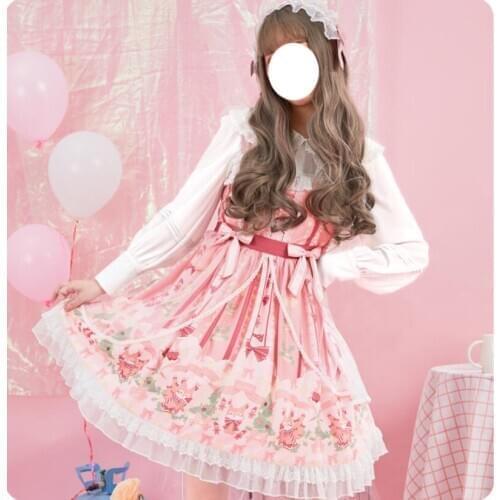 Cute Kawaii Lolita JSK Dress Cos Lolita Short Sleeve Spaghetti Strap Tea Party Retro Gothic Japanese Princess Dress