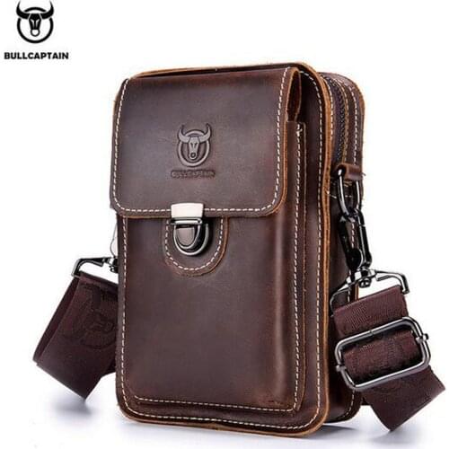 Men Genuine Leather Cross Body Bags Messenger Single Shoulder Hook Bag Cell Mobile Phone Case Purse Belt Fanny Waist Pack