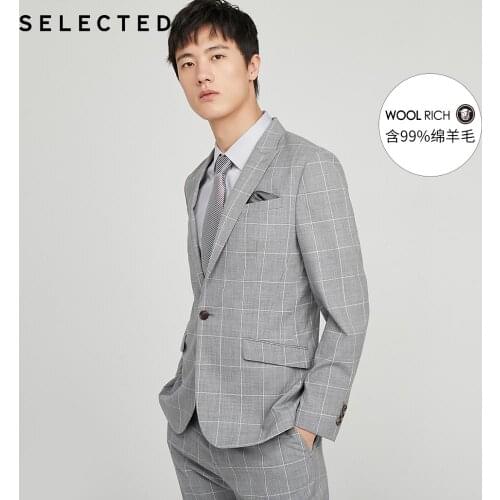 SELECTED Mens Slim Fit Plaid Thin Wool Checked Woolen Blazer SIG|42025Z502