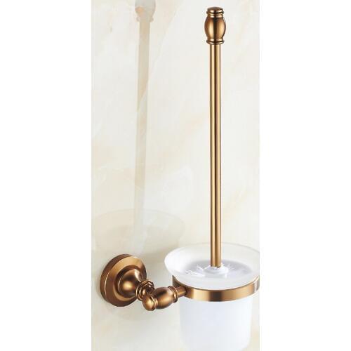 European style bathroom toilet brush holders set, Space Aluminum toilet rack kit vintage, Retro toilet bowl brushed gold