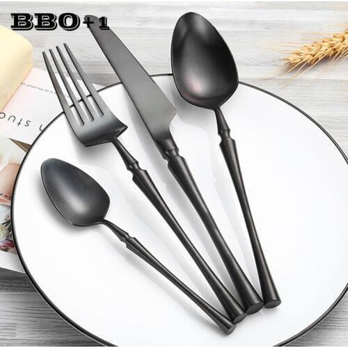 4pcs/set Black Dinnerware Stainless Steel Cutlery set Vintage Royal Knife and fork set Party Flatware Dinning Set New Year Gift