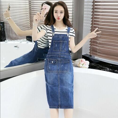 2020 Spring Summer Strap Denim Dresses Women Casual Jeans Sundresses Korean Fashion With Pocket Overalls Dress Vestidos Mujer