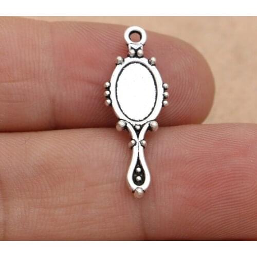 10pcs Antique Silver Plated Mirror Charms Pendants Jewelry Making Bracelet Earrings Findings Crafts Accessories 27x10mm