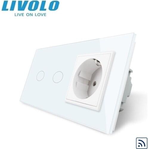 Livolo Wall Light Remote Touch Switch ,Black Crystal Glass Panel, AC 110~250V EU Standard Wall Socket ,VL-C702R-11/VL-C7C1EU-11