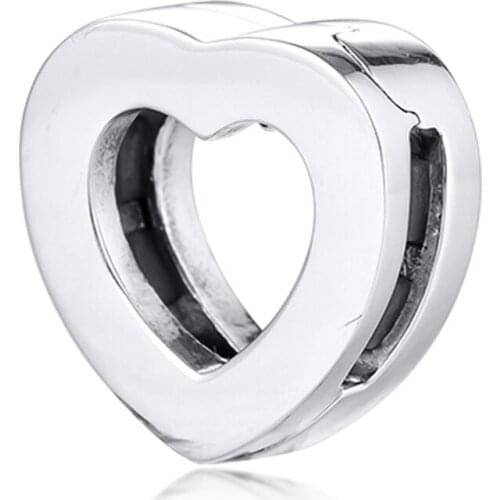 QANDOCCI DIY Fits for Pandora Charms Bracelets Reflexions Signature Heart Clip Beads 925 Sterling-Silver-Jewelry Free Shipping