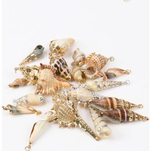 Random mix Natural Spiral Shell Gold Plated SeaShells for DIY handmade Home decoration jewelry making 5pcs