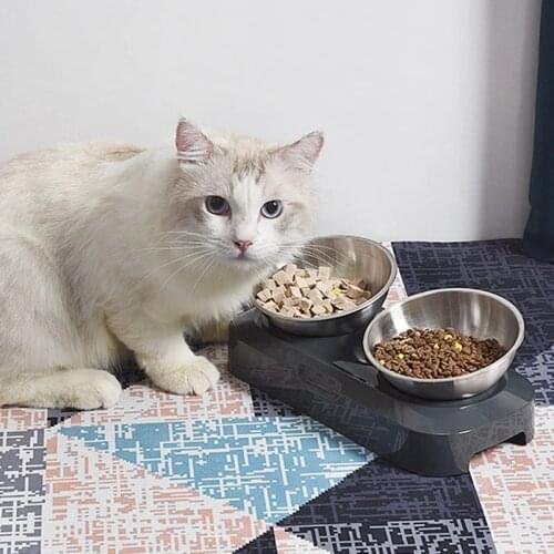 New Adjustable Stainless Steel Dog Cat Bowl Single Double Pet Food Bowl 15 Degree Water Feeding Bowl Water Cup Pet Supplies