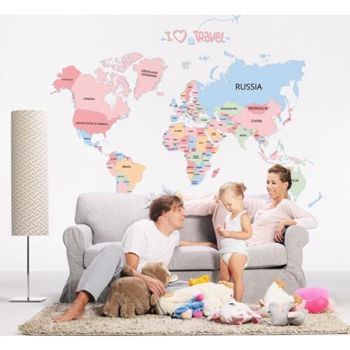 Christmas Animal World Map Wall Sticker For Living Room Bedroom Wall Decoration Snowflake Children Room Decor Big Wallpaper