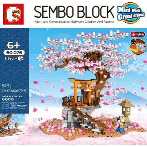 Sembo 601076 City Stree View Cherry Blossom Landscape House Tree Building Block Educational Bricks Toys for Children