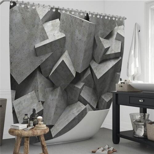 3D Grey Geometric Stone Shower Curtains Flower Waterproof Bathroom Curtain Color Home Hotel Decorative Curtains Blackout Screen