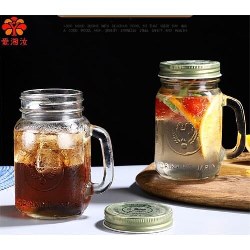 Vintage Rooster Transparent Lead-Free Mason Beer Mug With Covered Milk Tea/Juice Thickened Large Capacity 488ml